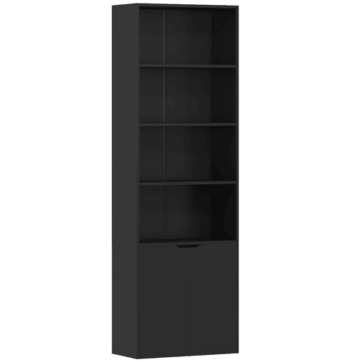 HOMCOM Estante para Livros de 6 Níveis Biblioteca com 2 Portas 4 Prateleiras Abertas Armário Alto para Sala Escritório 59x29x180 cm Preto