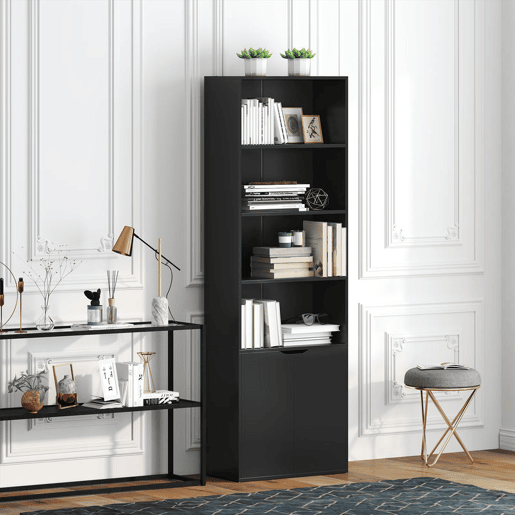 HOMCOM Estante para Livros de 6 Níveis Biblioteca com 2 Portas 4 Prateleiras Abertas Armário Alto para Sala Escritório 59x29x180 cm Preto