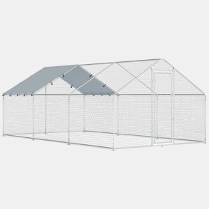 PawHut Galinheiro Grande para Exterior 5,1x3x1,9 m Galinheiro de Aço Galvanizado Porta com Duplo Fecho Cobertura de Tecido Oxford, Anti-UV e Impermeável Design Acessível para 15-24 Galinhas Prata