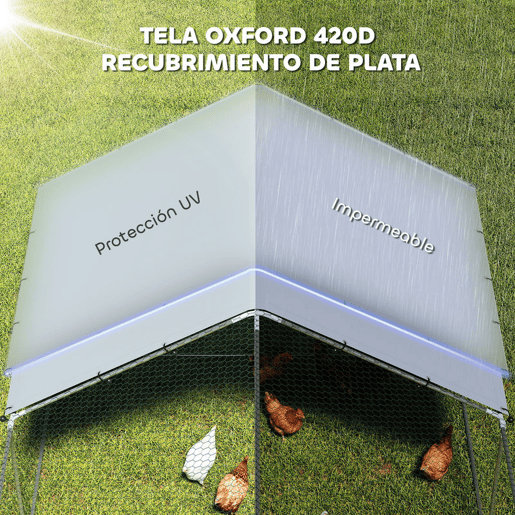 PawHut Galinheiro Grande para Exterior 5,1x3x1,9 m Galinheiro de Aço Galvanizado Porta com Duplo Fecho Cobertura de Tecido Oxford, Anti-UV e Impermeável Design Acessível para 15-24 Galinhas Prata