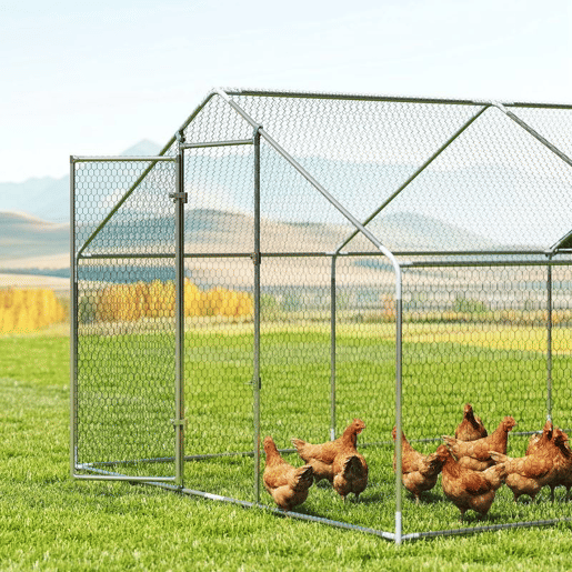 PawHut Galinheiro Grande para Exterior 5,1x3x1,9 m Galinheiro de Aço Galvanizado Porta com Duplo Fecho Cobertura de Tecido Oxford, Anti-UV e Impermeável Design Acessível para 15-24 Galinhas Prata