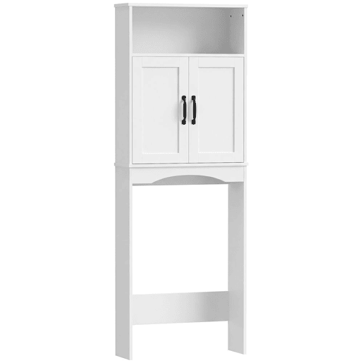 HOMCOM Armário sobre a Sanita, Móvel de Casa de Banho com 2 Portas de Fecho Suave e Prateleira Aberta, 64 x 21 x 173,5 cm, Branco