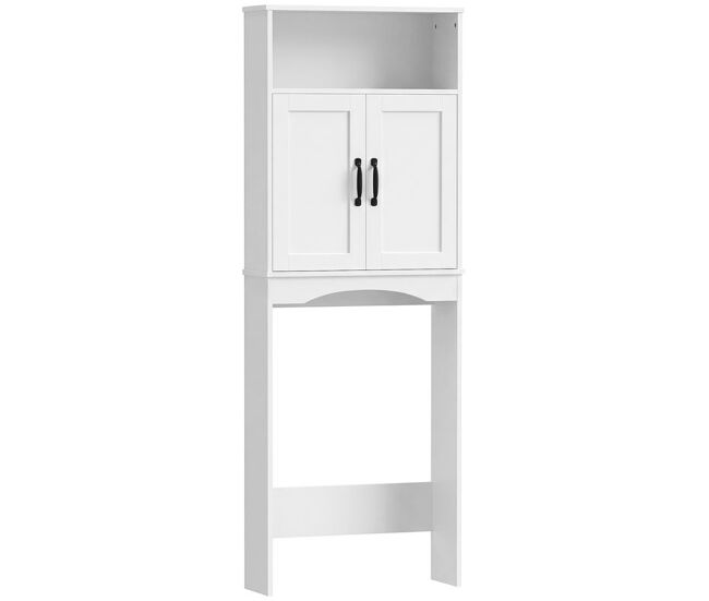 Homcom mueble sobre inodoro, armario sobre inodoro, mueble de baño con 2 puertas de cierre silencioso, estante abierto para lavanderías, espacios