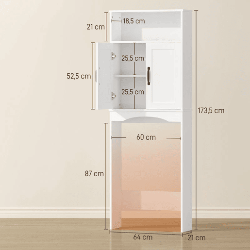HOMCOM Armário sobre a Sanita, Móvel de Casa de Banho com 2 Portas de Fecho Suave e Prateleira Aberta, 64 x 21 x 173,5 cm, Branco