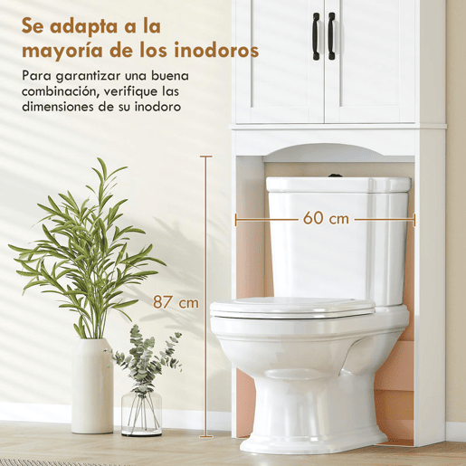 HOMCOM Armário sobre a Sanita, Móvel de Casa de Banho com 2 Portas de Fecho Suave e Prateleira Aberta, 64 x 21 x 173,5 cm, Branco