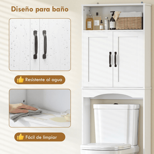 HOMCOM Armário sobre a Sanita, Móvel de Casa de Banho com 2 Portas de Fecho Suave e Prateleira Aberta, 64 x 21 x 173,5 cm, Branco