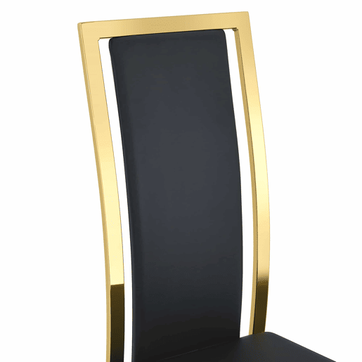 Cadeiras de sala de jantar 2 unidades - 109 cm - Minimalistas, PU preto + estrutura metálica dourada - Preto+Dourado