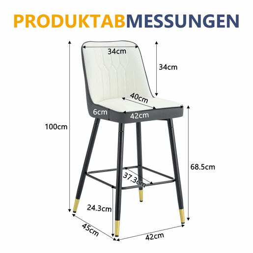 Conjunto de 2 bancos de bar 100 cm - couro PU, base metálica preta, apoio para os pés confortável - Cinza escuro, Branco+Prata