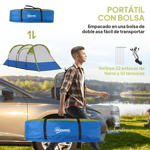 Outsunny Tenda Familiar para 3 Pessoas Tenda de Campismo Dobrável Leve com 2 Quartos Bolsa de Transporte Impermeável 2000 mm para Praia e Caminhadas 420x200x150 cm Azul Escuro e Verde Outsunny Tenda Familiar para 3 Pessoas Tenda de Campismo Dobrável Leve com 2 Quartos Bolsa de Transporte Impermeável 2000 mm para Praia e Caminhadas 420x200x150 cm Azul Escuro e Verde