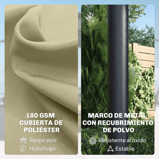 Outsunny Chapéu de Sol Duplo com 36 Luzes LED Solares 4x2 m Chapéu de Sol para Exterior com Manivela UPF50+ 12 Varas Resistente à Água Chapéu de Sol para Jardim Terraço Pátio Bege