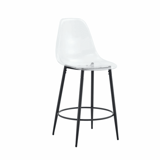 Conjunto de 2 bancos transparentes - Design flutuante - Pernas de metal preto - Ideal para cozinhas abertas modernas - Cor: preto, transparente
