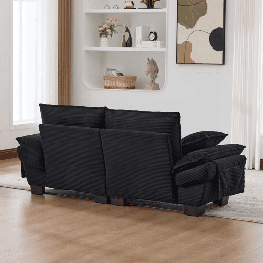 Sofá modular de 2 lugares - assento largo, design ergonómico, espuma de alta densidade, porta USB-C e bolsos laterais - preto