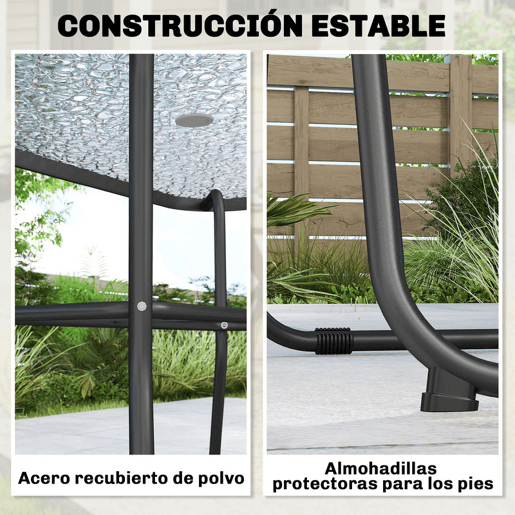 Outsunny Conjunto de Mesa e Cadeiras de Jardim de 8 Peças Móveis de Jardim para Exterior com Chapéu de Sol 6 Cadeiras Dobráveis Mesa de Vidro Temperado para Terraço Pátio Creme e Cinza