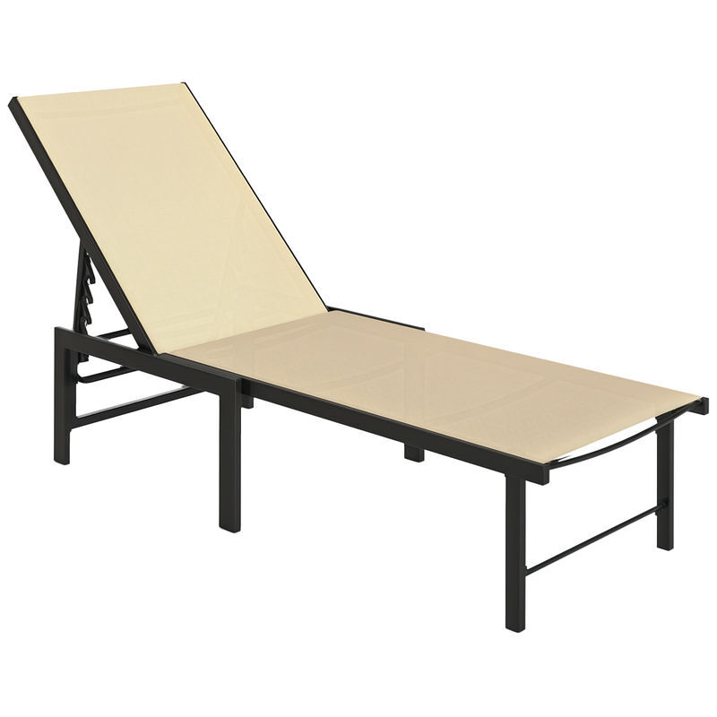 Outsunny tumbona jardín exterior, tumbona reclinable con respaldo ajustable en 4 niveles y estructura de acero, impermeable, carga 120 kg, para patio, terraza, balcón, 166x60x84 cm, caqui