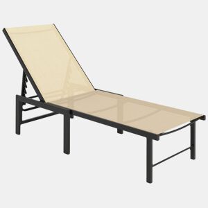 Outsunny Espreguiçadeira de Jardim Exterior, Reclinável com Encosto Ajustável em 4 Níveis e Estrutura de Aço, Impermeável, Capacidade 120 kg, para Pátio, Terraço, Varanda, 166x60x84 cm, Caqui