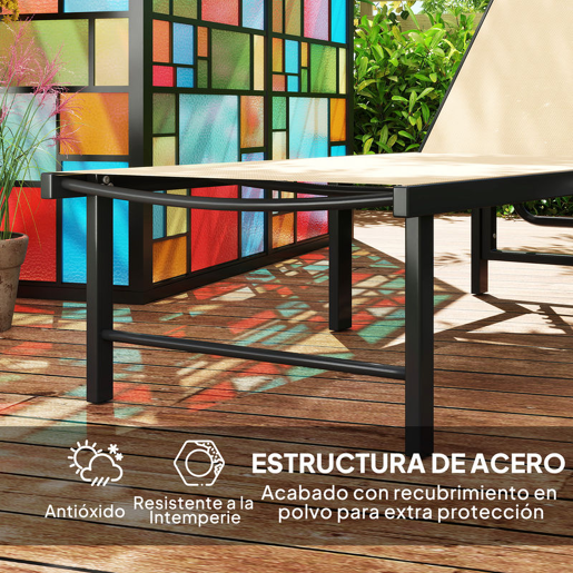 Outsunny Espreguiçadeira de Jardim Exterior, Reclinável com Encosto Ajustável em 4 Níveis e Estrutura de Aço, Impermeável, Capacidade 120 kg, para Pátio, Terraço, Varanda, 166x60x84 cm, Caqui