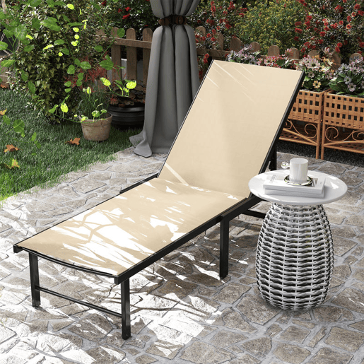 Outsunny Espreguiçadeira de Jardim Exterior, Reclinável com Encosto Ajustável em 4 Níveis e Estrutura de Aço, Impermeável, Capacidade 120 kg, para Pátio, Terraço, Varanda, 166x60x84 cm, Caqui