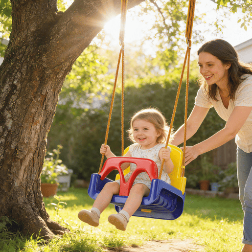 Outsunny Baloiço Infantil 3 em 1 Baloiço para Crianças Cordas Ajustáveis com Encosto Amovível Barra em T Cinto de Segurança para Interior e Exterior Apenas Assento Azul Escuro