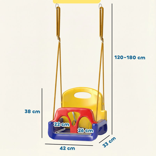 Outsunny Baloiço Infantil 3 em 1 Baloiço para Crianças Cordas Ajustáveis com Encosto Amovível Barra em T Cinto de Segurança para Interior e Exterior Apenas Assento Azul Escuro