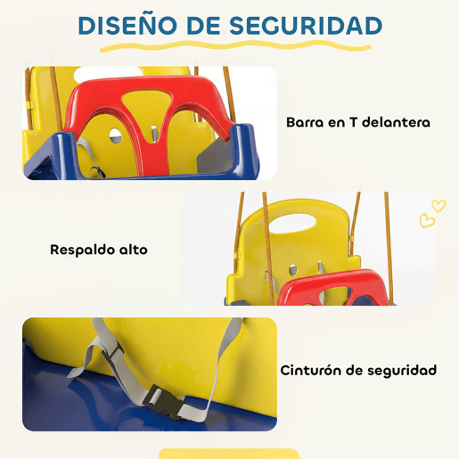 Outsunny Baloiço Infantil 3 em 1 Baloiço para Crianças Cordas Ajustáveis com Encosto Amovível Barra em T Cinto de Segurança para Interior e Exterior Apenas Assento Azul Escuro
