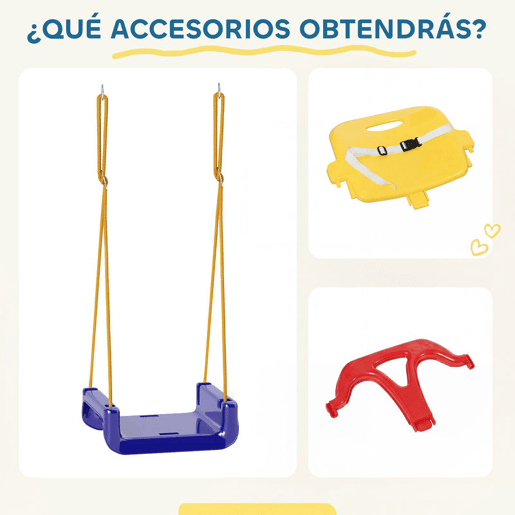 Outsunny Baloiço Infantil 3 em 1 Baloiço para Crianças Cordas Ajustáveis com Encosto Amovível Barra em T Cinto de Segurança para Interior e Exterior Apenas Assento Azul Escuro