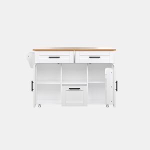 Carrinho de cozinha - Estilo nórdico moderno, rodas universais 360°, prateleiras com gavetas e barra para toalhas, bandeja dobrável e fecho silencioso com mola, design de armazenamento flexível - Branco