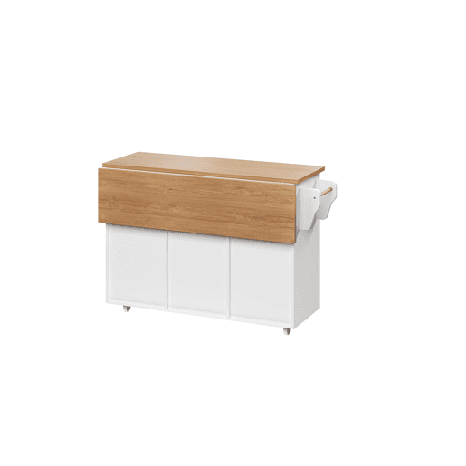 Carrinho de cozinha - Estilo nórdico moderno, rodas universais 360°, prateleiras com gavetas e barra para toalhas, bandeja dobrável e fecho silencioso com mola, design de armazenamento flexível - Branco
