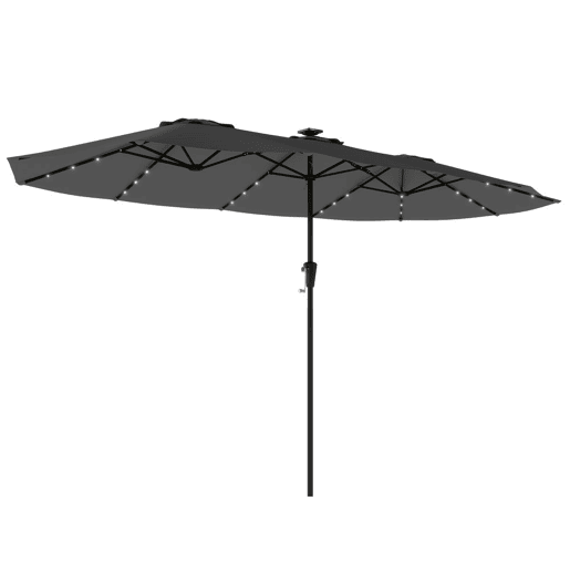 Outsunny Chapéu de Sol Duplo com 36 Luzes LED Solares 4x2 m Chapéu de Sol para Exterior com Manivela UPF50+ 12 Varas Resistente à Água Chapéu de Sol para Jardim Terraço Pátio Cinza Escuro