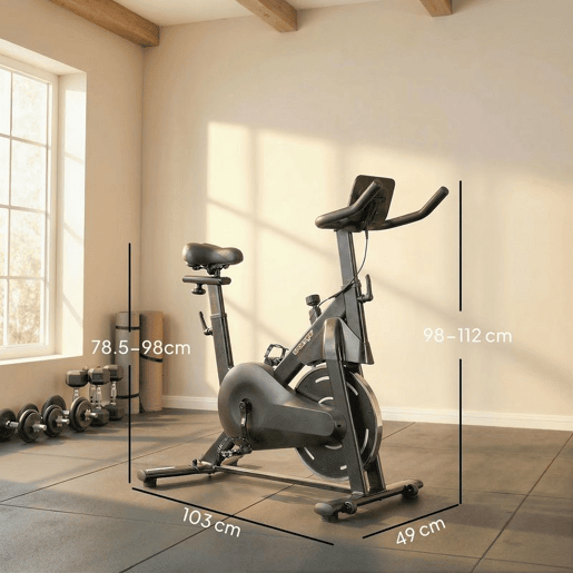 SPORTNOW Bicicleta Estática com Resistência Magnética Regulável Bici Estática Silenciosa com Ecrã LCD Volante Assento e Guiador Ajustáveis Rodas e Suporte para Tablet Carga 120u202Fkg Preto