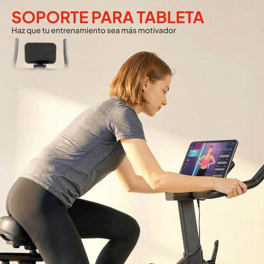 SPORTNOW Bicicleta Estática com Resistência Magnética Regulável Bici Estática Silenciosa com Ecrã LCD Volante Assento e Guiador Ajustáveis Rodas e Suporte para Tablet Carga 120u202Fkg Preto