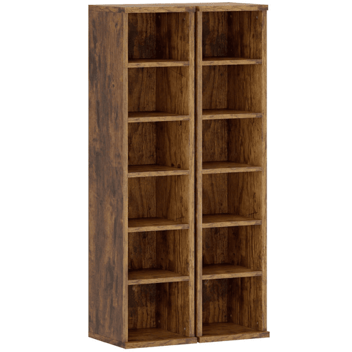 HOMCOM Estante para CD ou DVD Suporte para CD com 12 Compartimentos para 204 CDs e Prateleira Ajustável para Sala de Estar Dormitório Escritório 2 Unidades 21x22,5x88,5 cm Castanho Rústico HOMCOM Estante para CD ou DVD Suporte para CD com 12 Compartimentos para 204 CDs e Prateleira Ajustável para Sala de Estar Dormitório Escritório 2 Unidades 21x22,5x88,5 cm Castanho Rústico