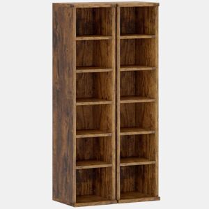 HOMCOM Estante para CD ou DVD Suporte para CD com 12 Compartimentos para 204 CDs e Prateleira Ajustável para Sala de Estar Dormitório Escritório 2 Unidades 21x22,5x88,5 cm Castanho Rústico