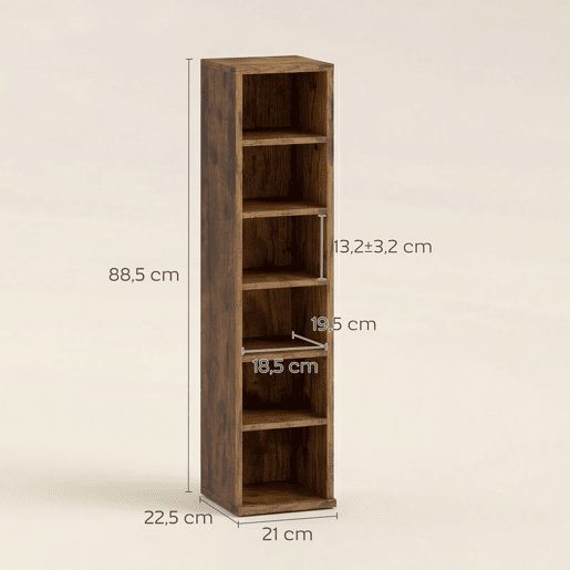 HOMCOM Estante para CD ou DVD Suporte para CD com 12 Compartimentos para 204 CDs e Prateleira Ajustável para Sala de Estar Dormitório Escritório 2 Unidades 21x22,5x88,5 cm Castanho Rústico HOMCOM Estante para CD ou DVD Suporte para CD com 12 Compartimentos para 204 CDs e Prateleira Ajustável para Sala de Estar Dormitório Escritório 2 Unidades 21x22,5x88,5 cm Castanho Rústico