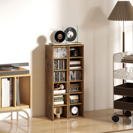 HOMCOM Estante para CD ou DVD Suporte para CD com 12 Compartimentos para 204 CDs e Prateleira Ajustável para Sala de Estar Dormitório Escritório 2 Unidades 21x22,5x88,5 cm Castanho Rústico HOMCOM Estante para CD ou DVD Suporte para CD com 12 Compartimentos para 204 CDs e Prateleira Ajustável para Sala de Estar Dormitório Escritório 2 Unidades 21x22,5x88,5 cm Castanho Rústico