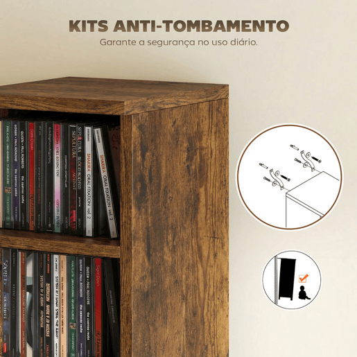 HOMCOM Estante para CD ou DVD Suporte para CD com 12 Compartimentos para 204 CDs e Prateleira Ajustável para Sala de Estar Dormitório Escritório 2 Unidades 21x22,5x88,5 cm Castanho Rústico HOMCOM Estante para CD ou DVD Suporte para CD com 12 Compartimentos para 204 CDs e Prateleira Ajustável para Sala de Estar Dormitório Escritório 2 Unidades 21x22,5x88,5 cm Castanho Rústico