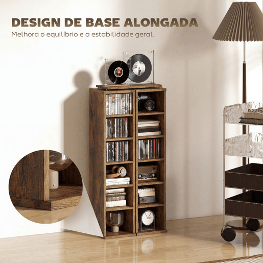 HOMCOM Estante para CD ou DVD Suporte para CD com 12 Compartimentos para 204 CDs e Prateleira Ajustável para Sala de Estar Dormitório Escritório 2 Unidades 21x22,5x88,5 cm Castanho Rústico HOMCOM Estante para CD ou DVD Suporte para CD com 12 Compartimentos para 204 CDs e Prateleira Ajustável para Sala de Estar Dormitório Escritório 2 Unidades 21x22,5x88,5 cm Castanho Rústico