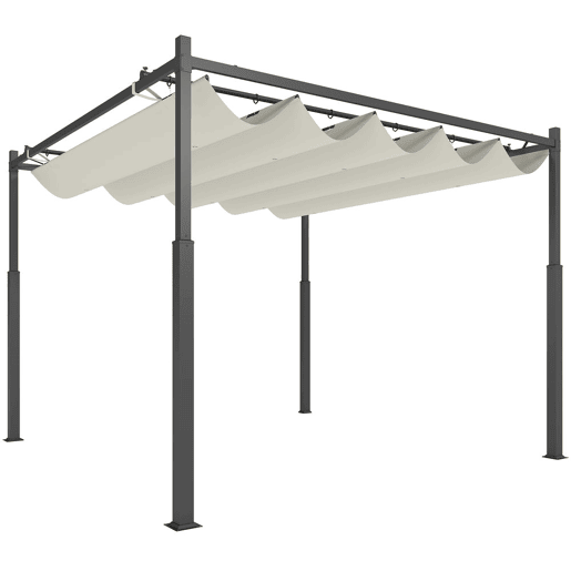 Outsunny Pérgola de Jardim 3x3 m com Teto Retráctil e Acessório Magnético Pérgola de Jardim com Proteção UV30+ Colunas Metálicas e Ganchos Pérgola para Pátio, Terraço, Exterior Creme