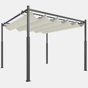 Outsunny Pérgola de Jardim 3x3 m com Teto Retráctil e Acessório Magnético Pérgola de Jardim com Proteção UV30+ Colunas Metálicas e Ganchos Pérgola para Pátio, Terraço, Exterior Creme