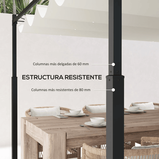 Outsunny Pérgola de Jardim 3x3 m com Teto Retráctil e Acessório Magnético Pérgola de Jardim com Proteção UV30+ Colunas Metálicas e Ganchos Pérgola para Pátio, Terraço, Exterior Creme