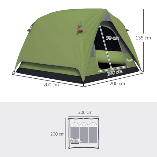Outsunny Tenda de Campismo para 2-3 Pessoas Tenda Dobrável com Porta Janelas de Rede Bolso Gancho e Saco de Transporte Impermeável Montagem Fácil para Caminhadas Verde Outsunny Tenda de Campismo para 2-3 Pessoas Tenda Dobrável com Porta Janelas de Rede Bolso Gancho e Saco de Transporte Impermeável Montagem Fácil para Caminhadas Verde