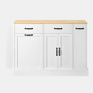 Aparador moderno - várias gavetas, compartimento para lixo e prateleira para especiarias - branco