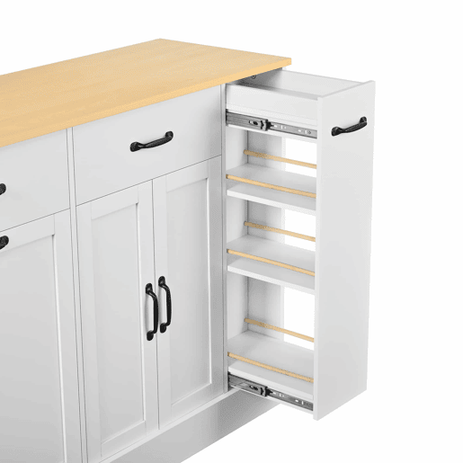 Aparador moderno - várias gavetas, compartimento para lixo e prateleira para especiarias - branco