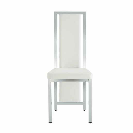 Cadeiras de sala de jantar 4 unidades 109 cm - design minimalista europeu, estofadas em couro sintético PU com estrutura metálica brilhante - branco e prata