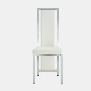 Cadeiras de sala de jantar 4 unidades 109 cm - design minimalista europeu, estofadas em couro sintético PU com estrutura metálica brilhante - branco e prata