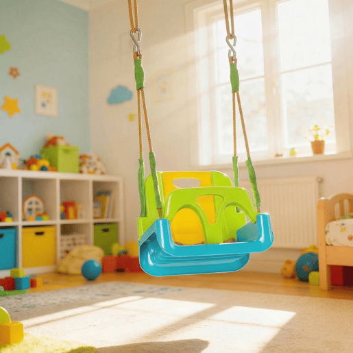 Outsunny Baloiço Infantil 3 em 1 Baloiço para Crianças Cordas Ajustáveis com Encosto Removível Barra em T Cinto de Segurança para Interior e Exterior Verde Escuro