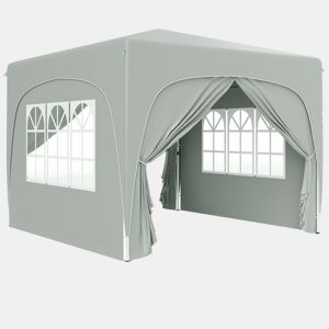 Outsunny Tenda Dobrável Tenda 3x3 m com Painéis Laterais UPF50+ Tenda de Jardim com Altura Ajustável e Bolsa de Transporte para Campismo Festas Pátio Cinza Claro