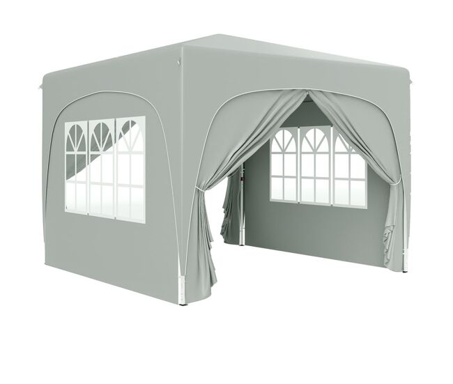 Outsunny carpa plegable 3x3 m, cenador pabellón de jardín con altura ajustable de 3 niveles, 4 paredes laterales, ventanas y bolsa transporte, upf50+,