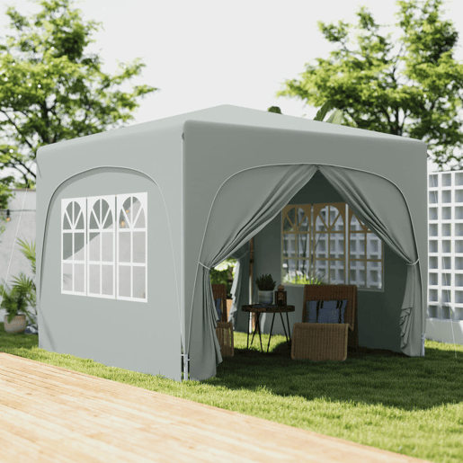 Outsunny Tenda Dobrável Tenda 3x3 m com Painéis Laterais UPF50+ Tenda de Jardim com Altura Ajustável e Bolsa de Transporte para Campismo Festas Pátio Cinza Claro