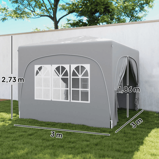 Outsunny Tenda Dobrável Tenda 3x3 m com Painéis Laterais UPF50+ Tenda de Jardim com Altura Ajustável e Bolsa de Transporte para Campismo Festas Pátio Cinza Claro