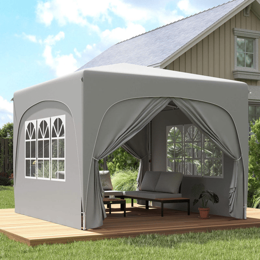 Outsunny Tenda Dobrável Tenda 3x3 m com Painéis Laterais UPF50+ Tenda de Jardim com Altura Ajustável e Bolsa de Transporte para Campismo Festas Pátio Cinza Claro